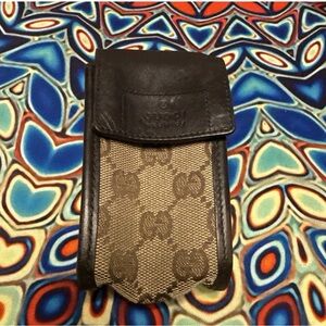 Gucci GG Canvas Mini Pouch Belt Phone Case Brown Leather Vintage